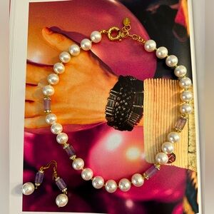 STAUER Cultured Pearl amethyst crystal necklace and earrings set vintage